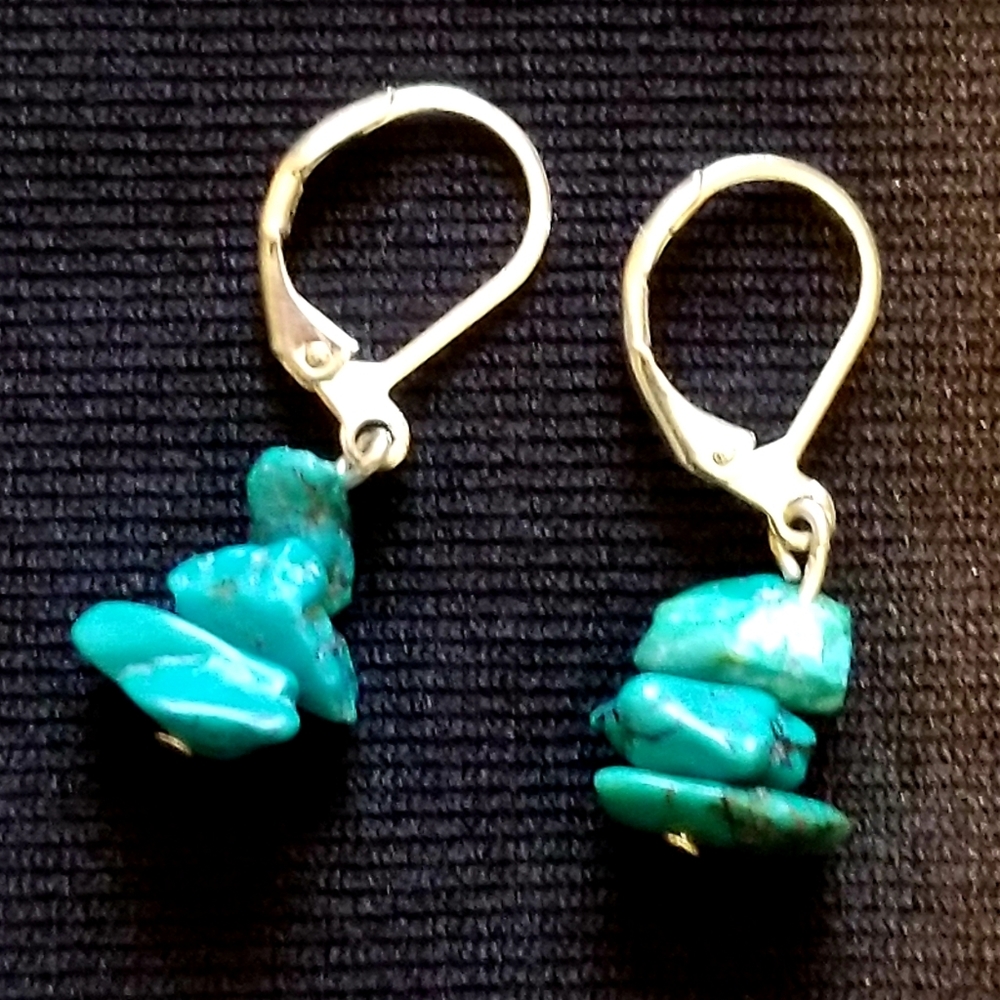 NEW Turquoise Nugget & 925 Sterling Earrings
